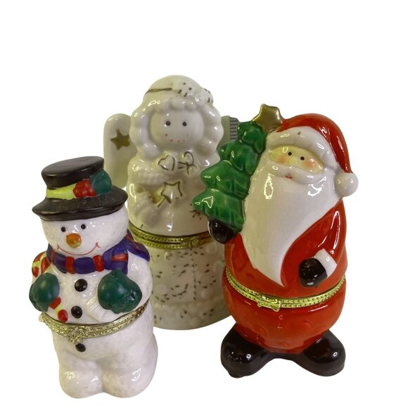 Christmas Trinket Box Set Snowman Angel Santa Hinged Ceramic Gift Box Figurine - Picture 6 of 8